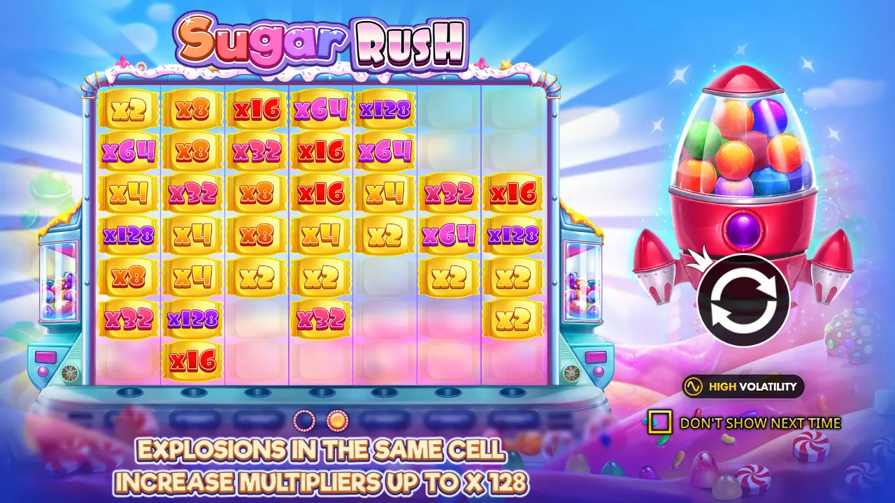 Intro screen of the official demo: free spins with persistent multiplier spots.