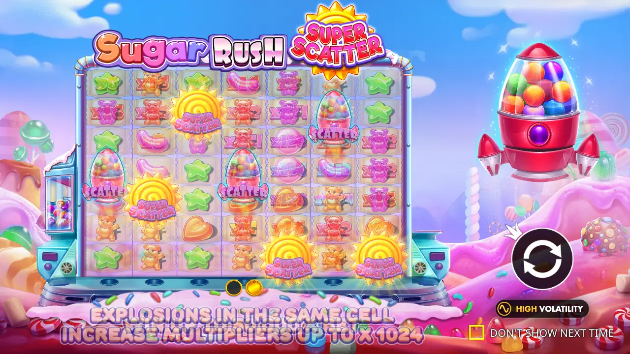 Super Scatter intro screen: Super Scatter symbols award instant wins of up to 50,000x.