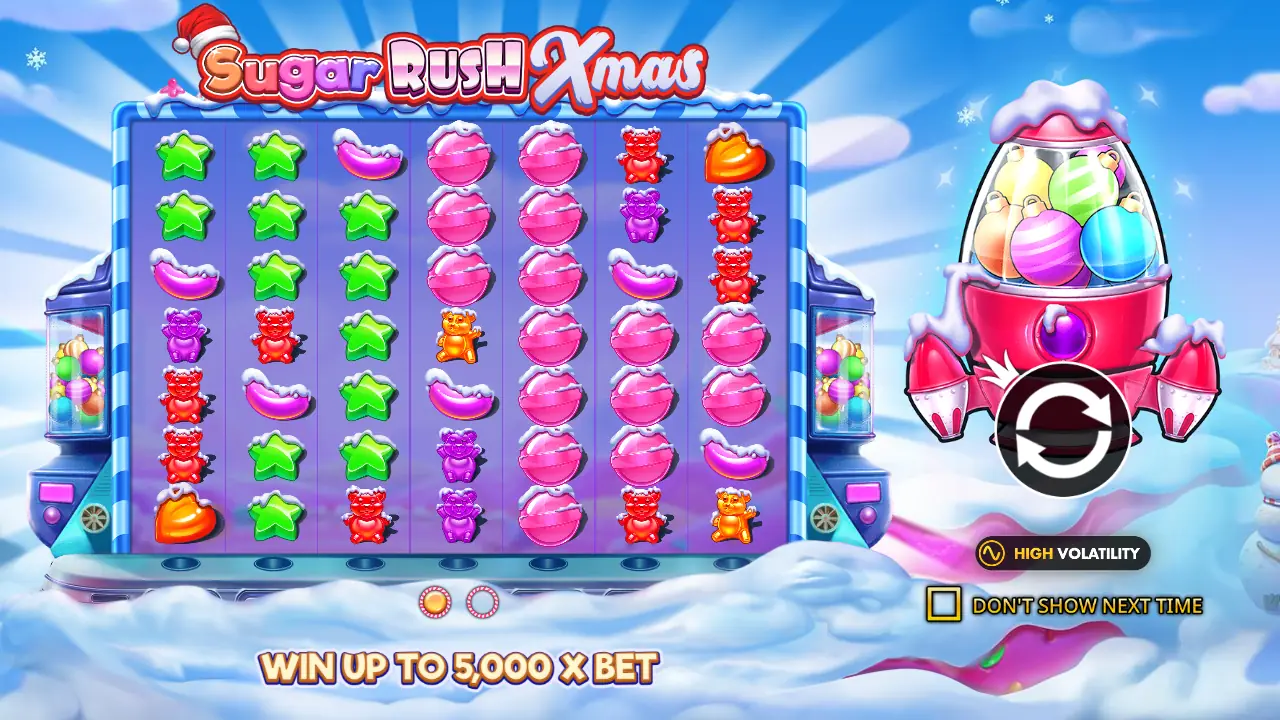 Sugar Rush Xmas intro: “Win up to 5,000x your bet”.